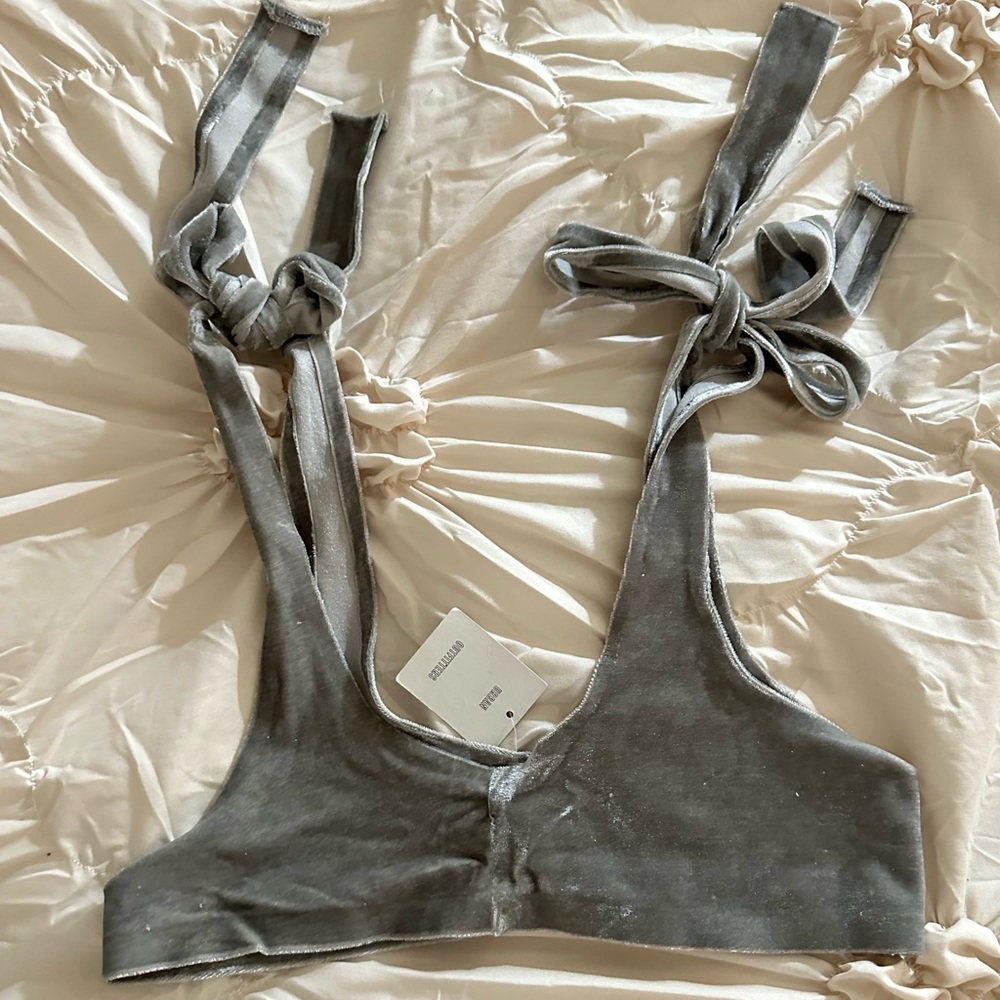 Grey Velvet Crop Top NWT